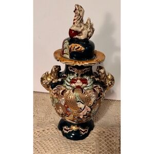 Antique Moriage Urn with‎ Foo Dogs - Handcrafted Japanese Art
